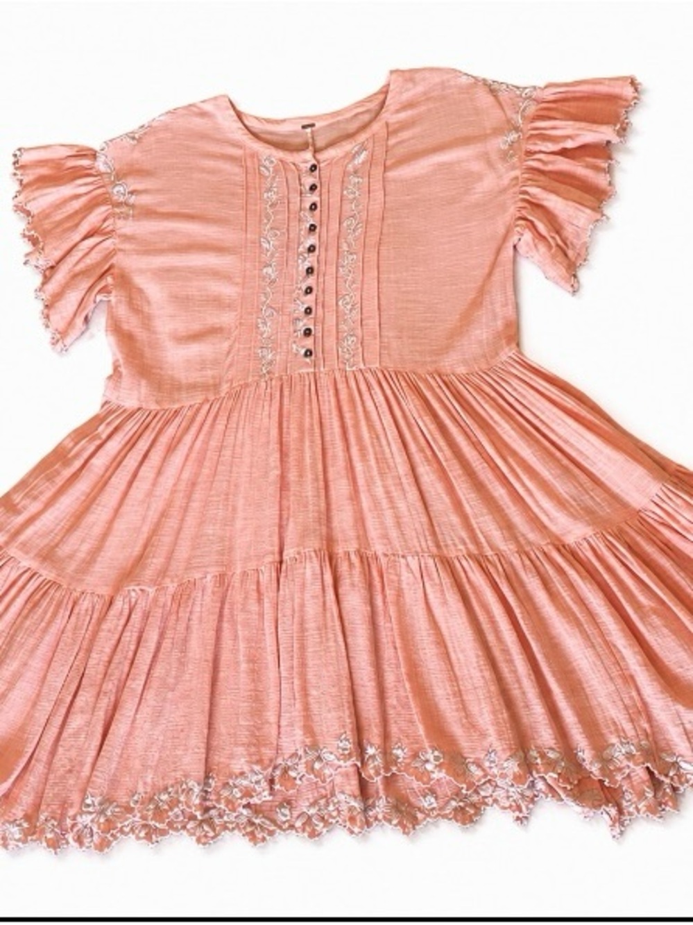 Free People Santiago Embroidered Ruffled Tiered Dress